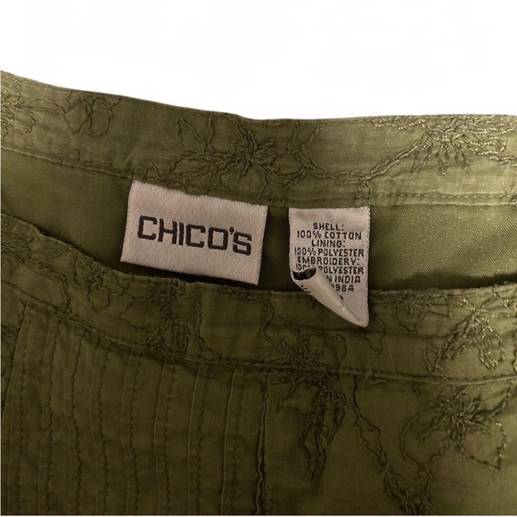 Chico’s 100% Cotton Green Pleated Midi Skirt - Picture 3 of 3